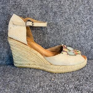 Apepazza Gaia Wedge Heel Cream Suede Beaded Espadrille Sandal Women 6.5 Resort